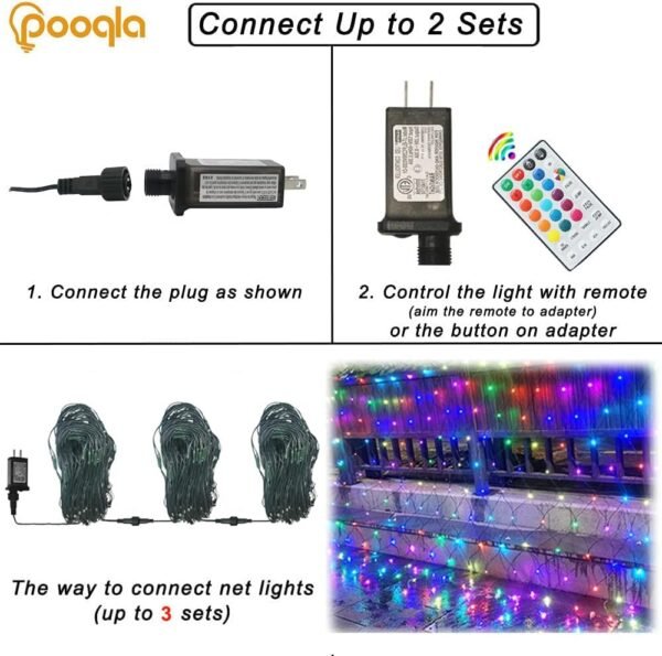 RGB Net Lights, Christmas Color Changing Outdoor LED Mesh Lights, 14.8x4.9 ft 240 LED Christmas Net Light Decorations, Connectable Plug in Waterproof Tree Light Bushes Wedding Garden Halloween Decor - Image 6