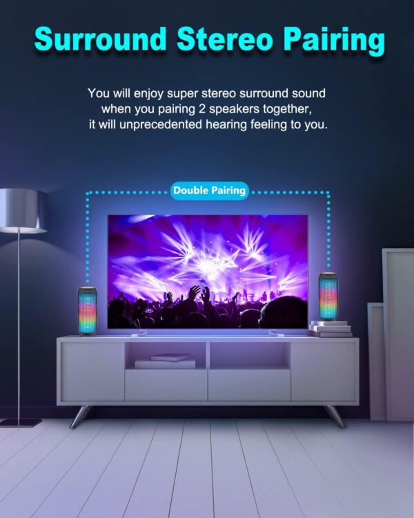 Bluetooth Speaker, Wireless Portable, HD Stereo Sound,with Cool Dynamic LED Lights, IPX4 Waterproof, BT5.3, Dual Surround Pairing, Him Her Man Teens Electronic Gadgets Gifts, for Outdoor Camping Party - Image 5