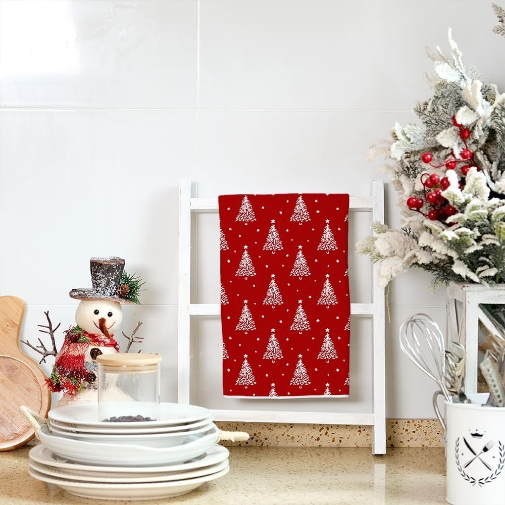 ARKENY Christmas Kitchen Towels Set of 2,Red Xmas Tree Dish Towels 18x26 Inch,Hoilday Farmhouse Home Decoration AD102 - Image 8