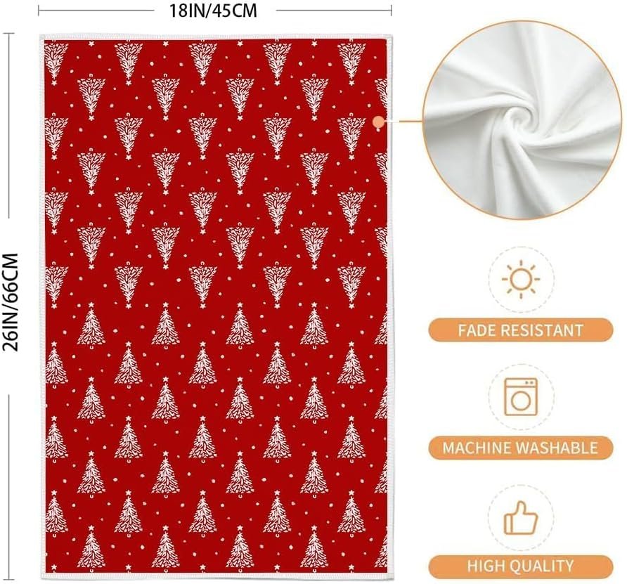 ARKENY Christmas Kitchen Towels Set of 2,Red Xmas Tree Dish Towels 18x26 Inch,Hoilday Farmhouse Home Decoration AD102 - Image 10