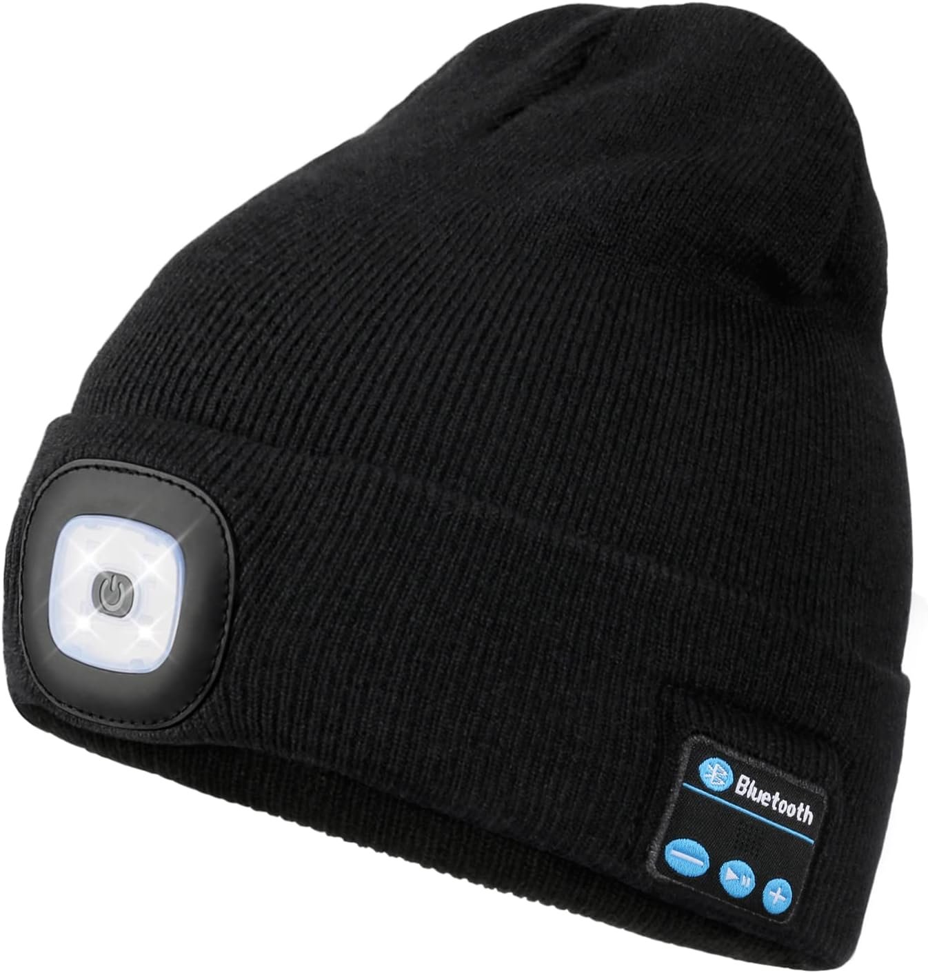 Wmcaps Bluetooth Beanie with a Light, Unisex USB Rechargeable 4 LED Fashlight Hat with Cordless Headphones, Unique Christmas Birthday Gifts for Men Him Husband Teen Black - Image 2