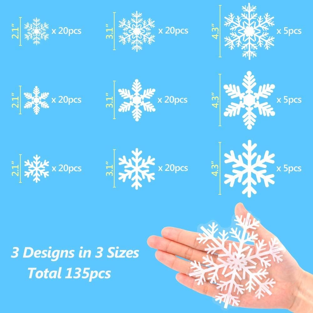 LUDILO 135Pcs Christmas Window Clings Snowflakes Window Decals Static Window Stickers for Christmas Decorations Window Décor Ornaments Xmas Party Supplies Thanksgiving Party Décor - Image 7