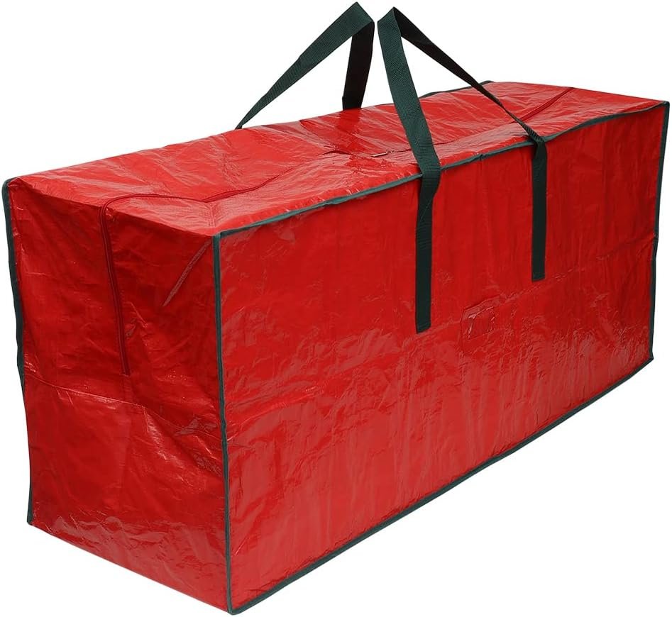 Safeguard Your Christmas Cheer with Our Red Rectangle Christmas Tree Bag by Home Basics | Reinforced Nylon Handles and Convenient Label Window - Image 5
