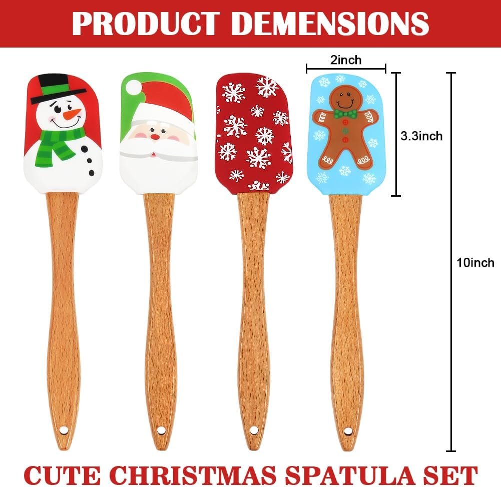BOYAN Christmas Silicone Spatula, Set of 4, Christmas Spatulas with Wooden Handle for Baking, Christmas Kitchen Utensils Baking Supplies for Cooking, Christmas Gifts and Decoration - Image 7