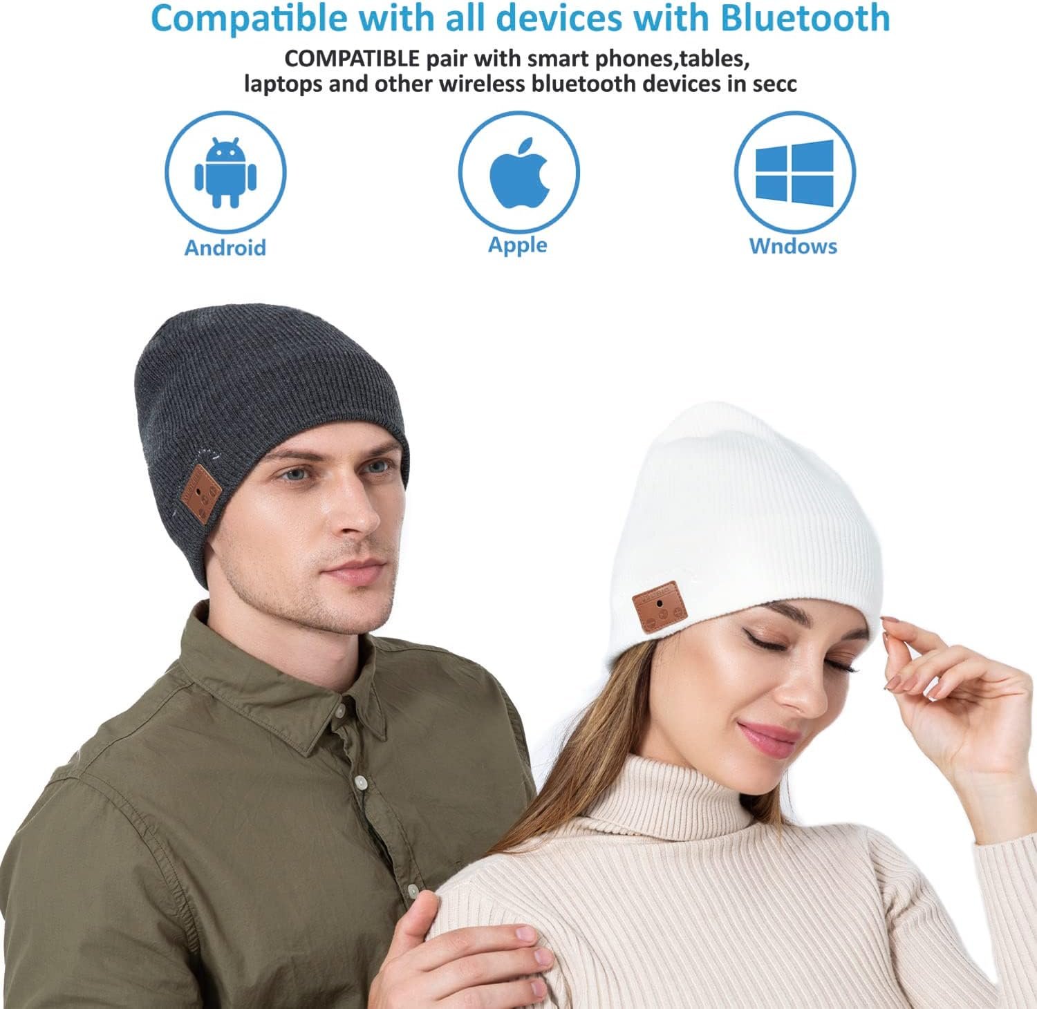 beanie MUSICBEE Bluetooth V5.2 Wireless Knit Winter Cap, 24 Hour Play time, Built-in Microphone and HD Stereo Speakers, Wool Lined for Outdoor Homes and Gifts - Neutral (Charcoal) - Image 5