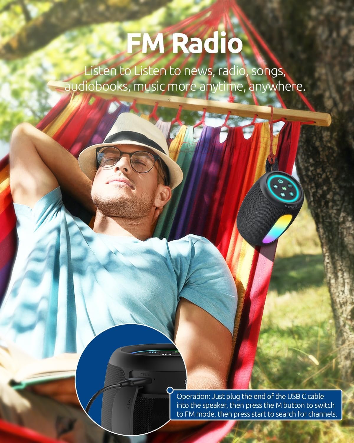 Bluetooth Speaker Portable Wireless,Powerful Sound with Lights/FM Radio, IPX5 Waterproof,TWS Pairing,for Outdoor Camping Beach Home,Him Her Ideal Gift - Image 8