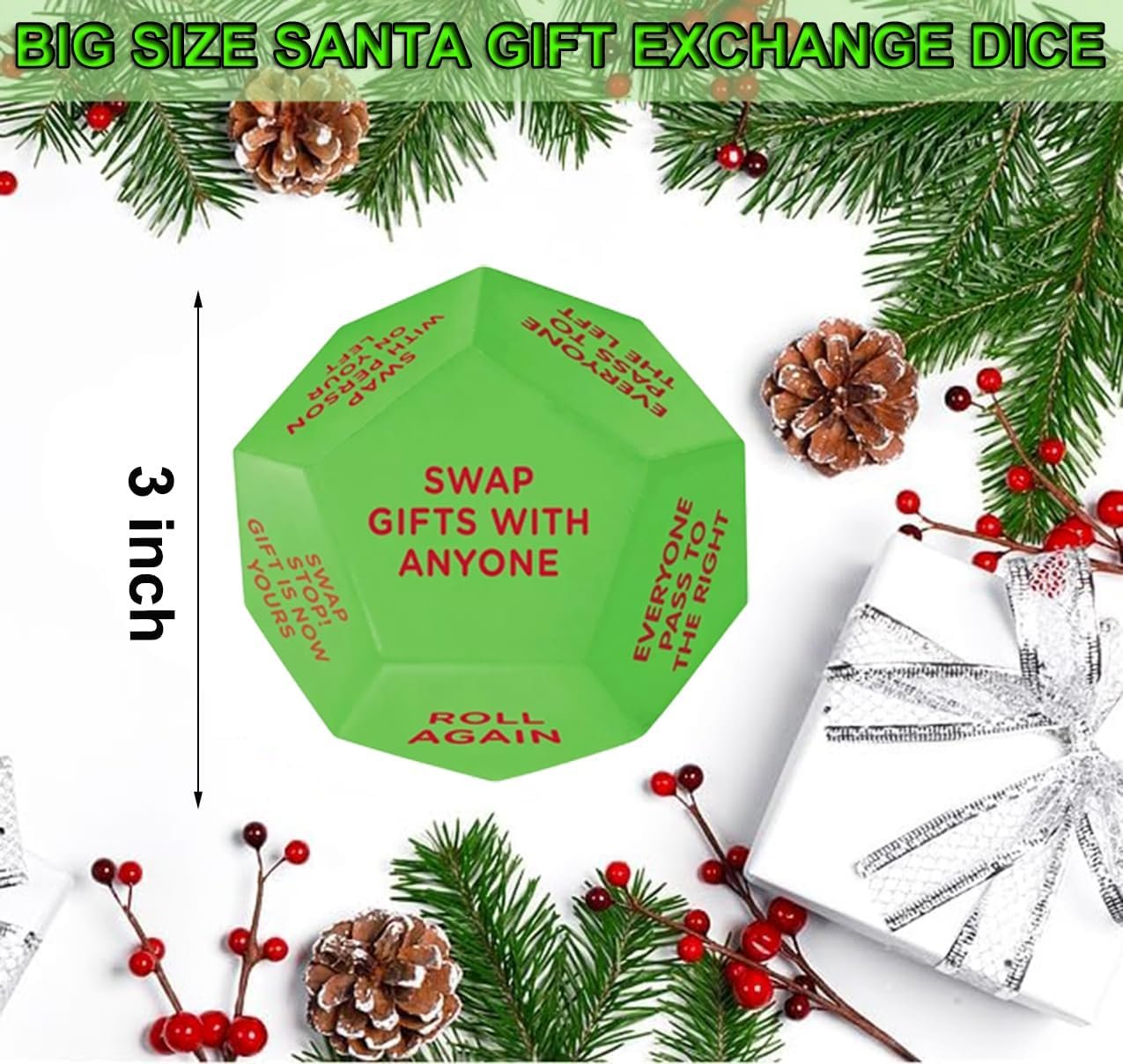2025 New Santa Swap Gift Exchange Dice, Exchange Dice Game, Christmas Party Gift Exchange Dice Game, 12 Different Sides,3 * 3 * 3in High-Density Food-Grade Pu Material,Christmas Group Party Game - Image 4