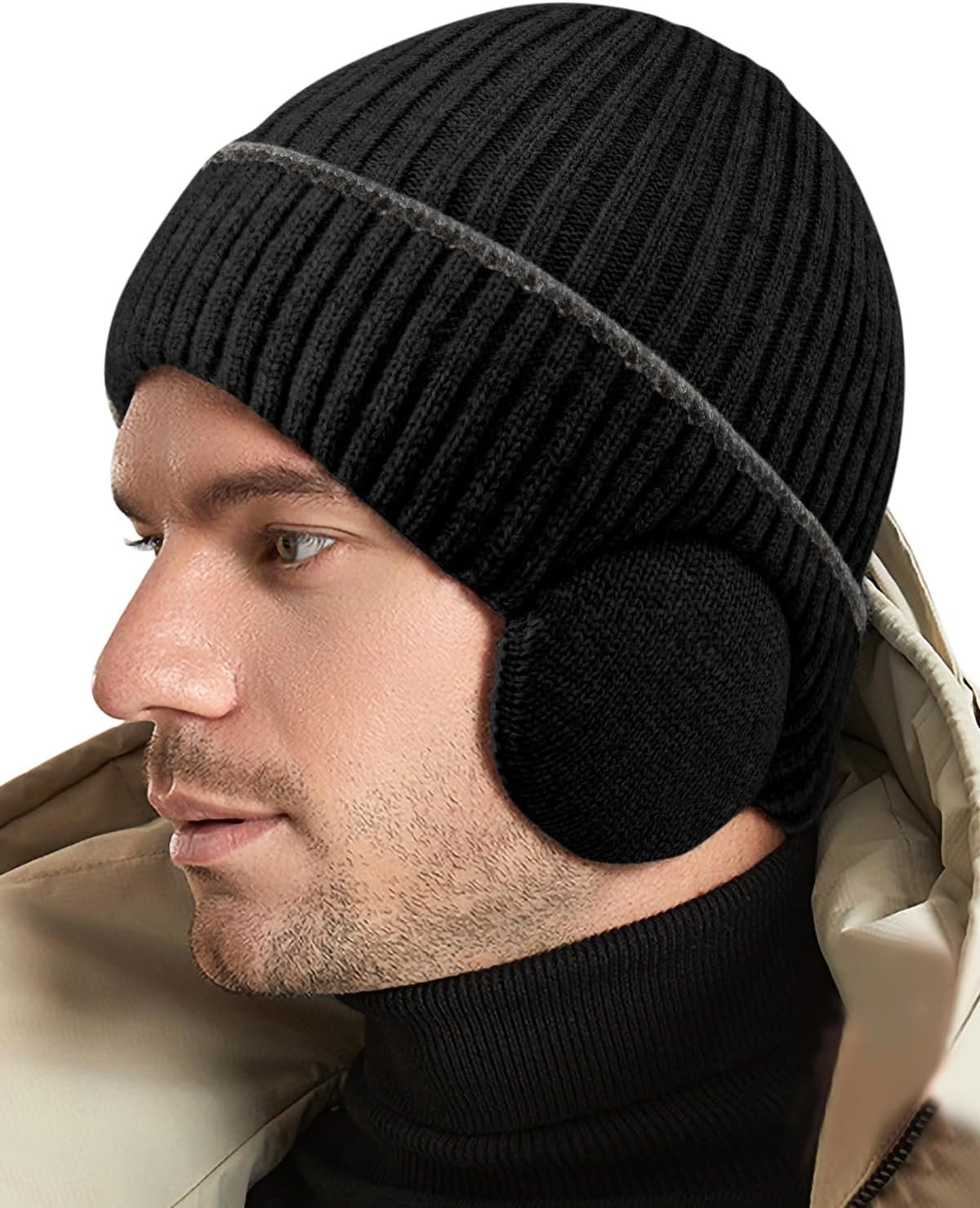 BEACE Winter Hats with Earflap - Knit Fleece Line Beanie Hats for Men Women, Warm Thermal Stocking Caps Skull Cap for Outdoor - Image 2