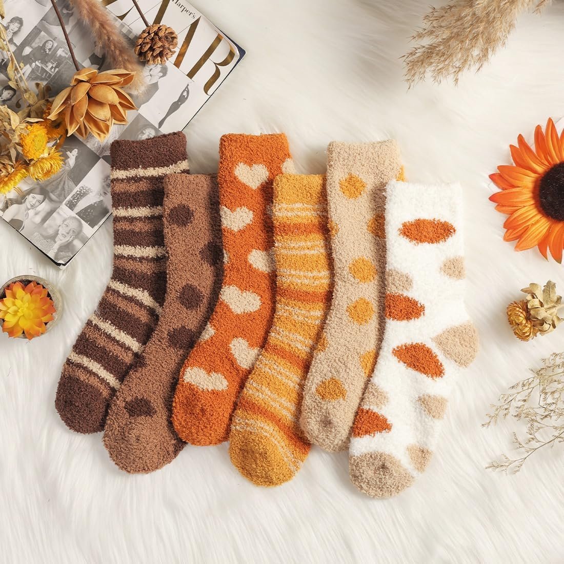 Plush Slipper Socks Women - Colorful Warm Fuzzy Crew Socks Cozy Soft for Winter Indoor - Image 6