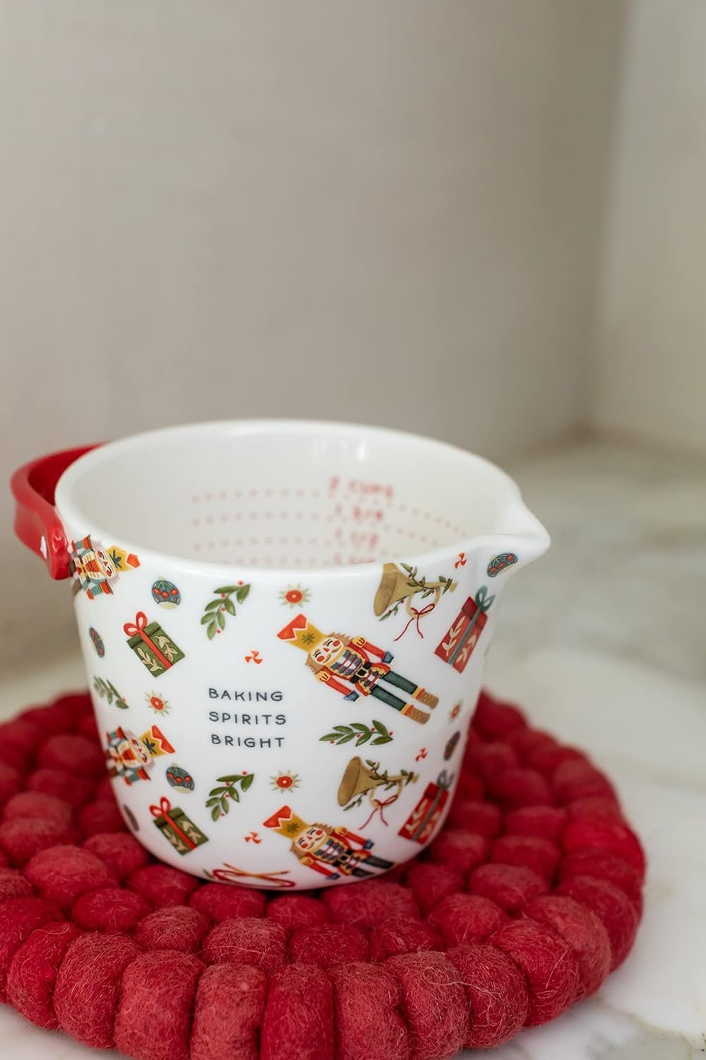 Mud Pie Christmas Nutcracker Measuring Cup Set, 3 3/4" x 4 3/4" dia | spatula 7 1/2", White - Image 3