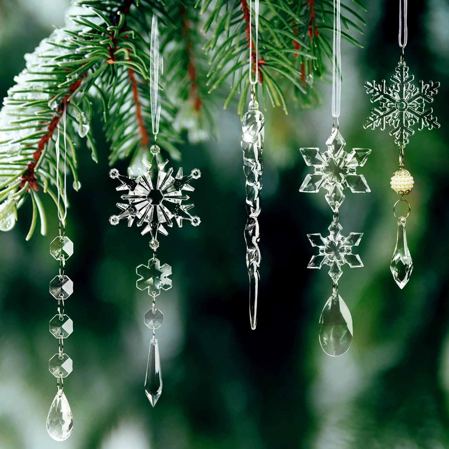 18pcs Christmas Tree Decoration Crystal Ornaments - Hanging Acrylic Christmas Snowflake Icicle Drop Crystal Ornaments for Christmas Tree Winter New Year Party Supplies - Image 8