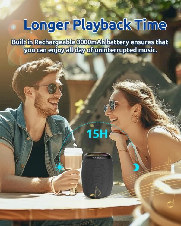 Bluetooth Speaker, Portable Wireless, Powerful Sound, with FM Radio/AUX Input, IPX5 Waterproof, TWS Pairing, for Outdoor Home Party, Birthday Gift - Image 5