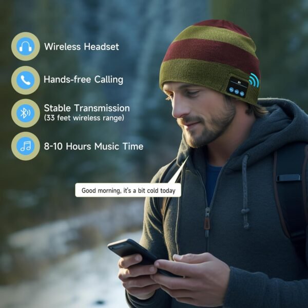 EDYELL Bluetooth Hat Beanie with Headphones,Reachargeable Winter Knit Music Cap,Wireless Earphone Beanie for Men/Women - Image 4
