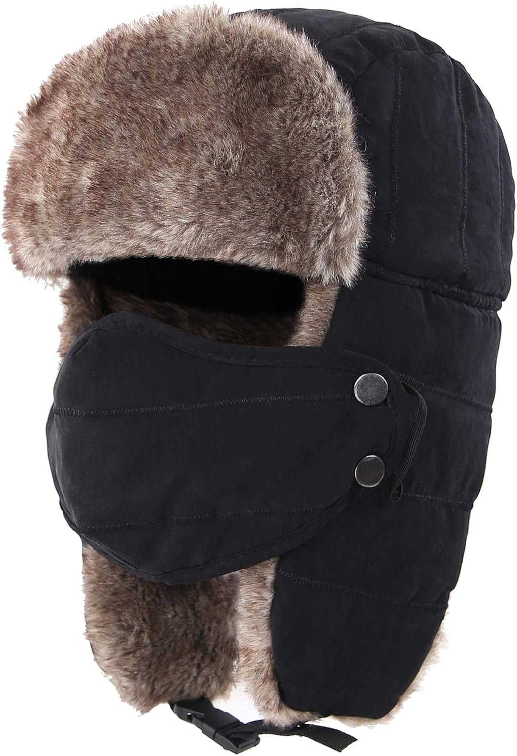 Connectyle Men's Trooper Trapper Hat Warm Winter Hats with Removable Face Mask Earflaps Faux Fur Hunting Outdoor Hat - Image 2