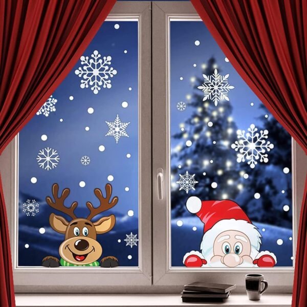 300 PCS 8 Sheet Christmas Snowflake Window Cling Stickers for Glass, Xmas Decals Decorations Holiday Snowflake Santa Claus Reindeer Decals for Party - Image 2