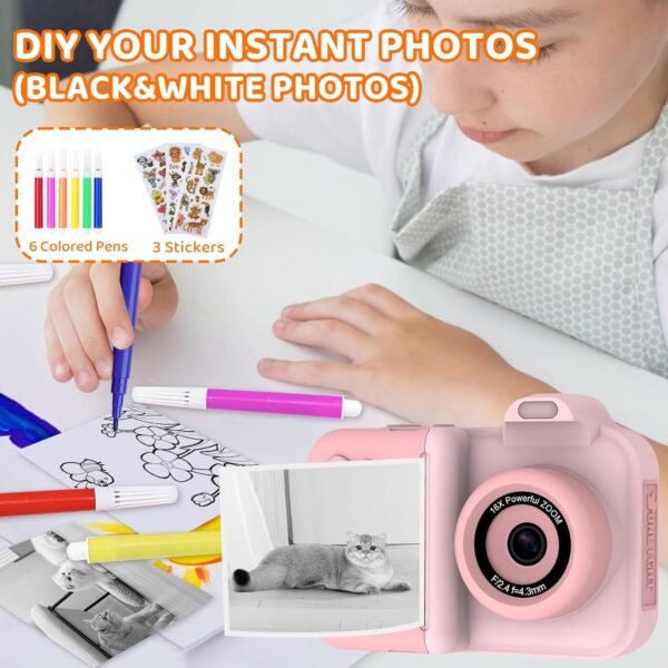 Kids Camera Instant Print,Kids Digital Camera 1080P HD Dual-Lens Selfie,Instant Print Camera with 5 Rolls Paper & 32GB Card,Toddler Camera Christmas Birthday Gifts for Girls Age 3-12(Pink) - Image 7