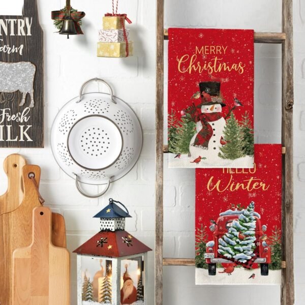 Artoid Mode Xmas Tree Truck Snowman Christmas Kitchen Towels Dish Towels, 18x26 Inch Holiday Bird Hello Winter Decoration Hand Towels Set of 2 - Image 4
