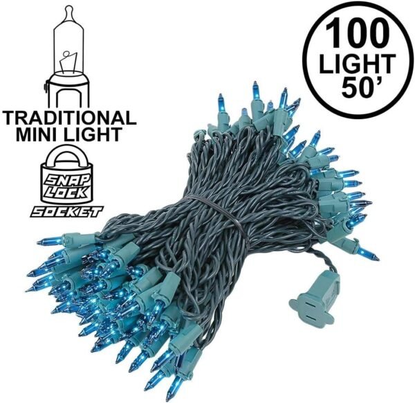 Novelty Lights 100 Light Teal Christmas Mini String Light Set, Green Wire, Indoor/Outdoor UL Listed, 50' Long - Image 3
