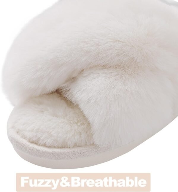 Evshine Women's Fuzzy Slippers Cross Band Memory Foam House Slippers Open Toe - Image 4