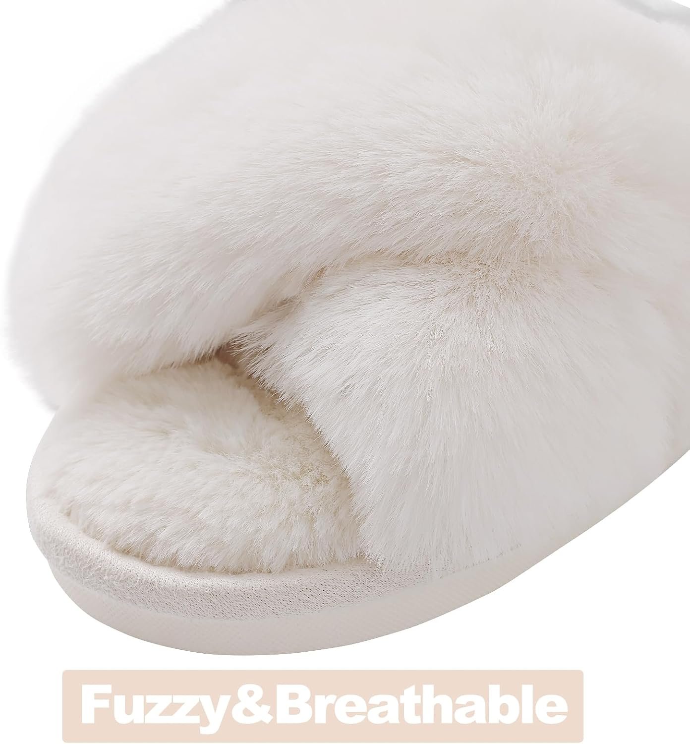 Evshine Women's Fuzzy Slippers Cross Band Memory Foam House Slippers Open Toe - Image 4