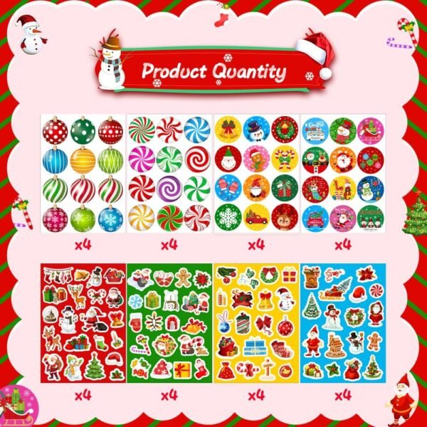 IMISHM 500 Pcs Christmas Stickers for Kids Cute Christmas Stickers Holiday Stickers for Kids Christmas Stickers for Crafts Christmas Stickers for Cards Boxes Envelope - Image 3
