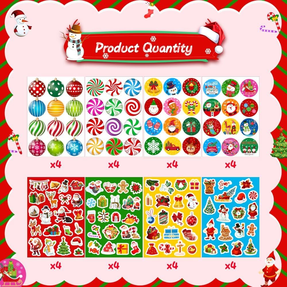 IMISHM 500 Pcs Christmas Stickers for Kids Cute Christmas Stickers Holiday Stickers for Kids Christmas Stickers for Crafts Christmas Stickers for Cards Boxes Envelope - Image 3