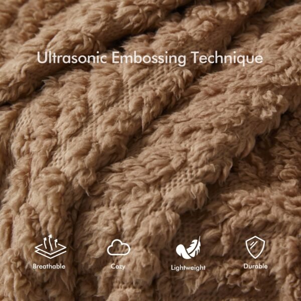Royoliving Fuzzy Sherpa Wearable Fleece Blanket with Pockets for Adults, Ultra Soft Plush Shawl TV Throw Blankets (Brown, 58''x 64'') - Image 4