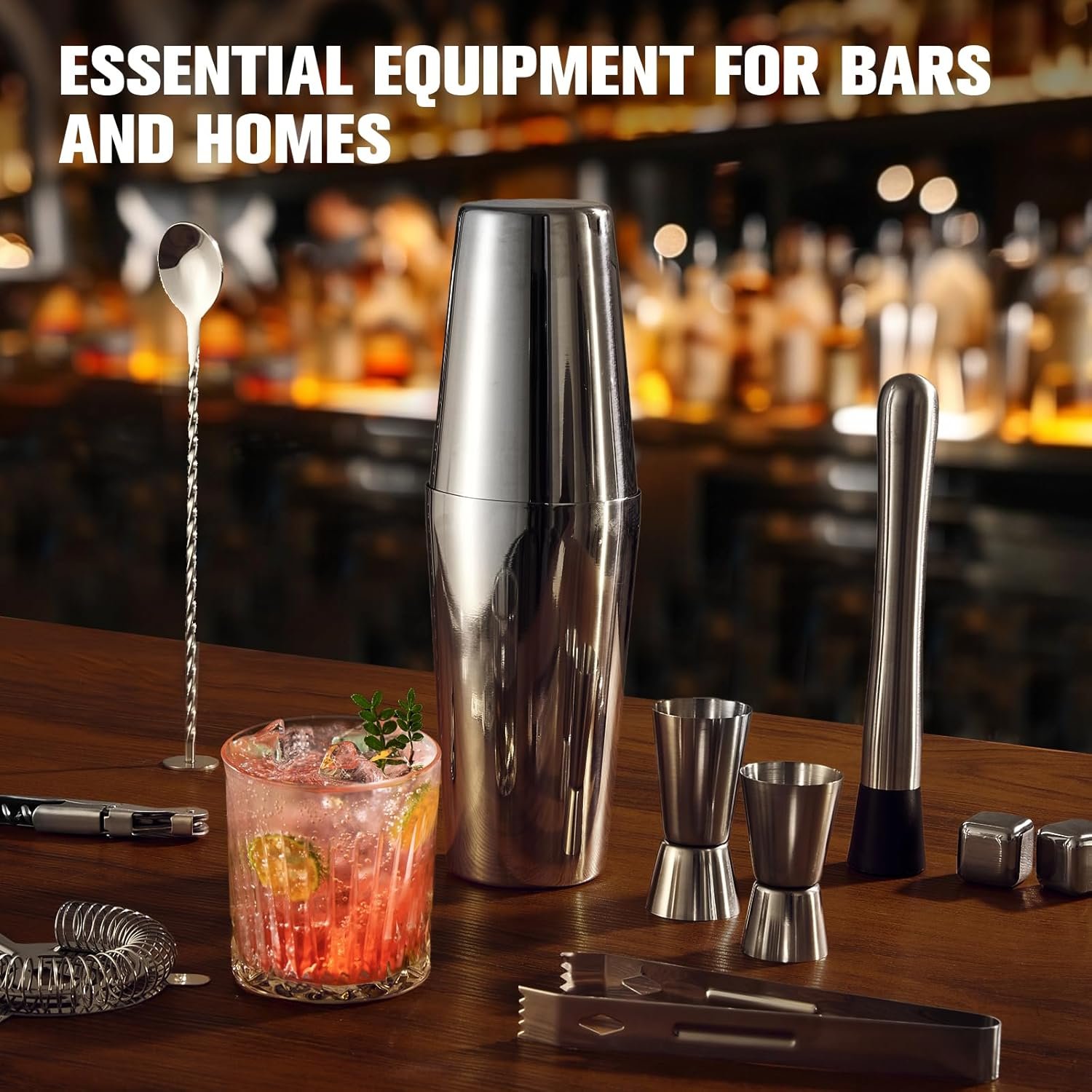 Cocktail Shaker Set, 23-Piece Boston Stainless Steel Bartender Kit with Acrylic Stand & Cocktail Recipes Booklet, Professional Bar Tools for Drink Mixing, Home, Bar, Party (Include 4 Whiskey Stones) - Image 5