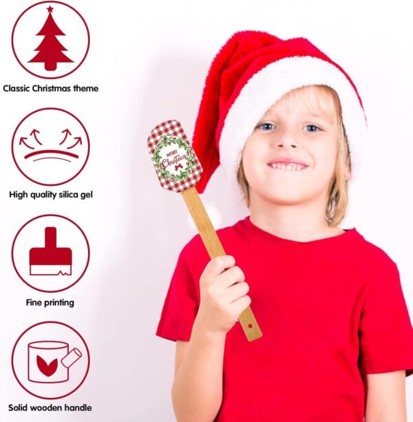 Patelai Christmas Silicone Spatula Xmas Cake Spatula with Wooden Handle Snowmen Pancake Spatula Cute Pan Scraper Xmas Dish Scraper Cooking Spatulas for Kitchen Mixing Cooking (Cute Style,6 Pieces) - Image 5