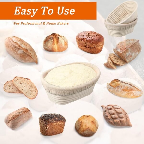 10 inch Oval Banneton Bread Proofing Basket Sourdough Bread Baking Supplies Set of 4 Sourdough Starter Kit Baking Bowl Gifts for Mom Wife - Image 5