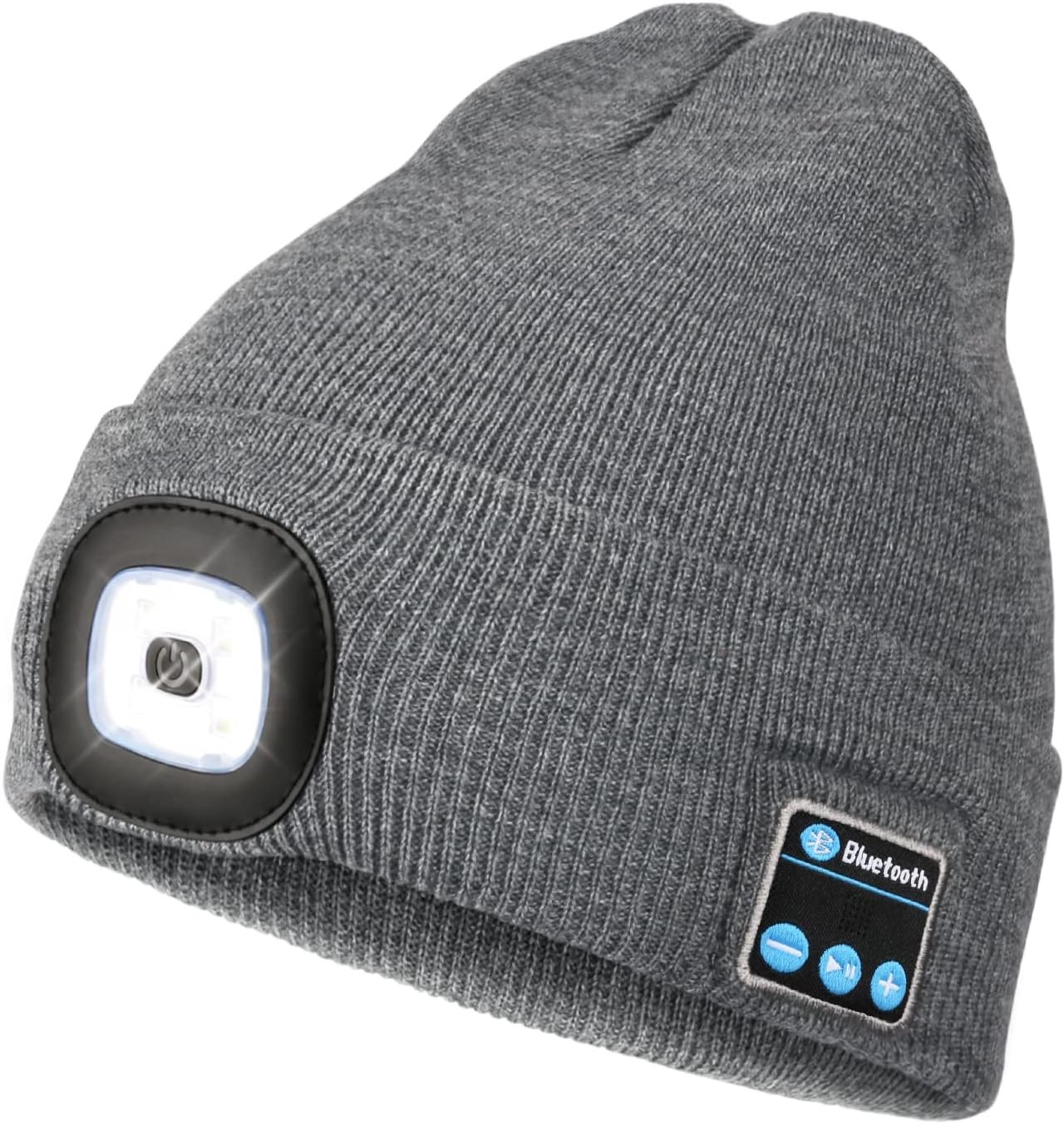 Wmcaps Bluetooth Beanie with a Light, Unisex USB Rechargeable 4 LED Fashlight Hat with Cordless Headphones, Unique Christmas Birthday Gifts for Men Him Husband Teen Grey - Image 2