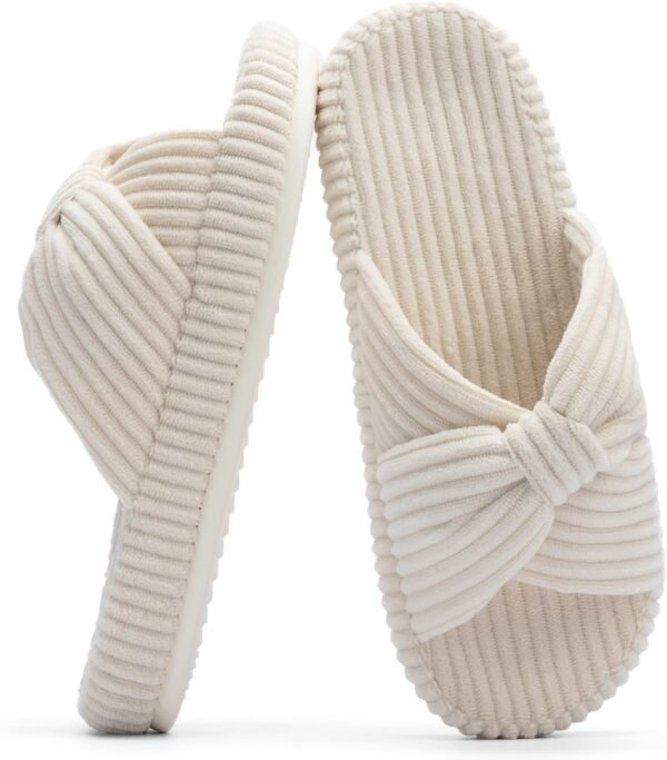 Chantomoo Slippers for Women Memory Foam House Bedroom Corduroy Bow Crossbands Slide Slipper Shoes Comfy Trendy Gift Slippers - Image 2