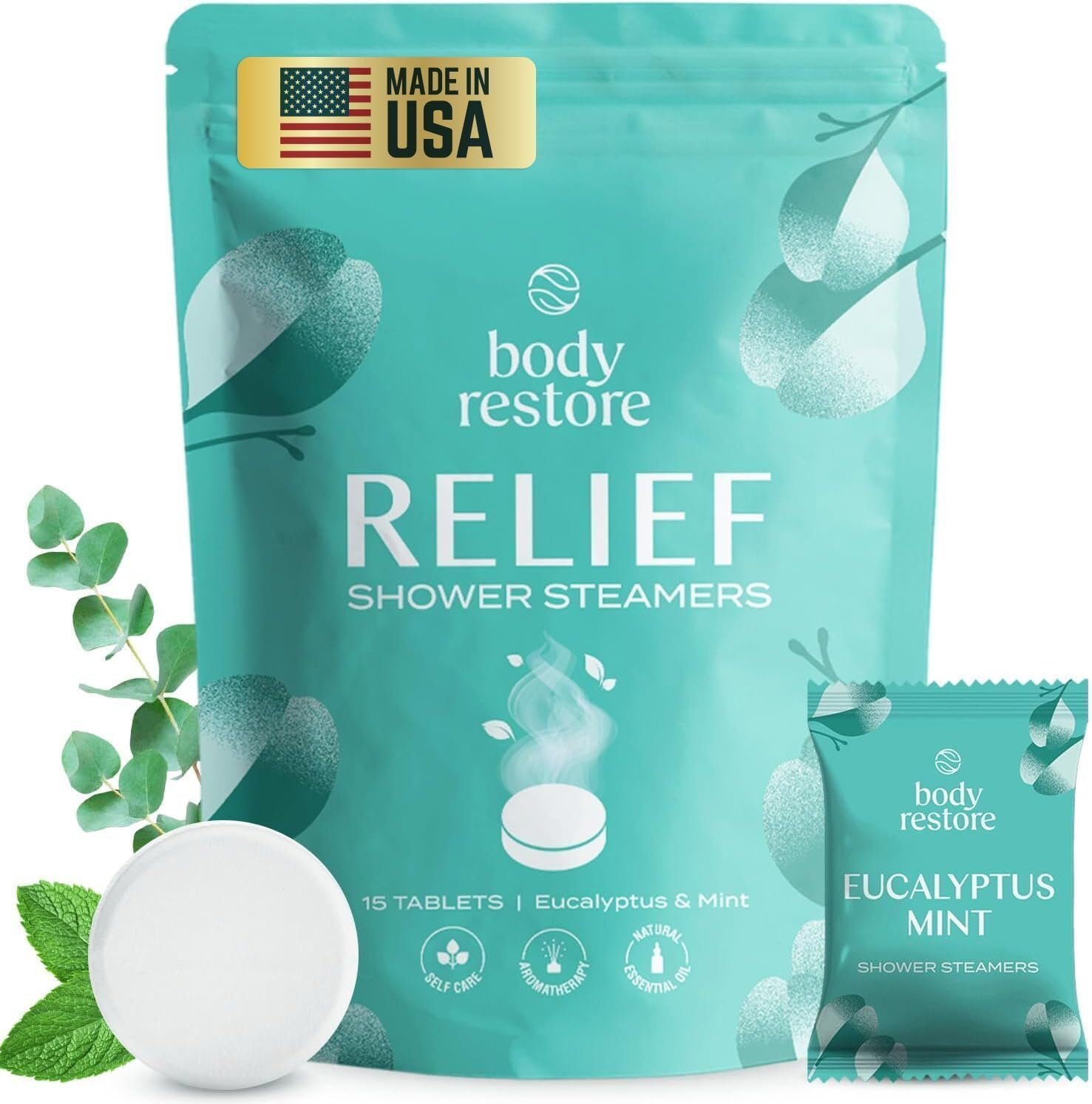 Body Restore Shower Steamers Aromatherapy 15 Pack - Christmas Gifts for Women, Stocking Stuffers, Birthday Gifts for Mom, White Elephant Gift, Travel Essentials, Self Care - Eucalyptus - Image 2