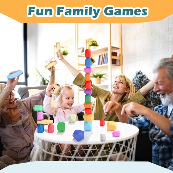Toddler Toys Wooden Stacking Rocks Big Dice Set, Preschool Learning Activities Classroom Supplies Building Blocks, Safe Creative Kids Toys Family Games Montessori Toys for 1+ Year Old Boys & Girls - Image 6