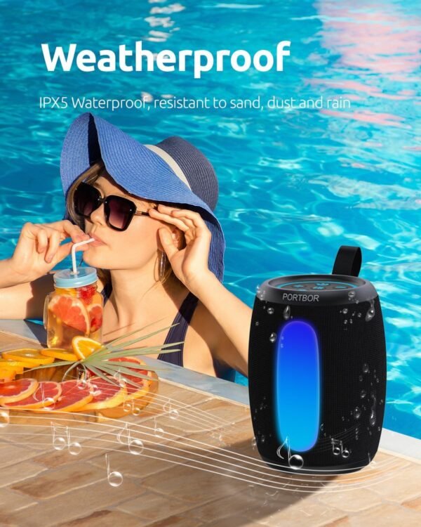 Bluetooth Speaker Portable Wireless,Powerful Sound with Lights/FM Radio, IPX5 Waterproof,TWS Pairing,for Outdoor Camping Beach Home,Him Her Ideal Gift - Image 5