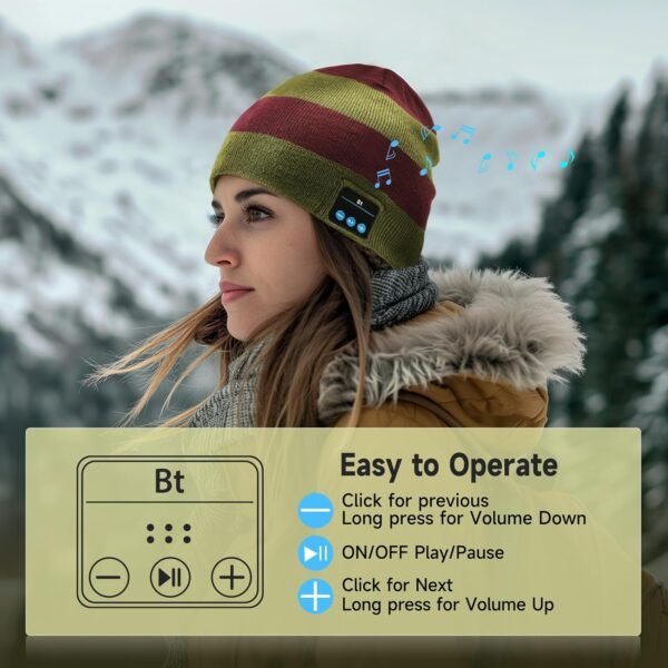 EDYELL Bluetooth Hat Beanie with Headphones,Reachargeable Winter Knit Music Cap,Wireless Earphone Beanie for Men/Women - Image 3