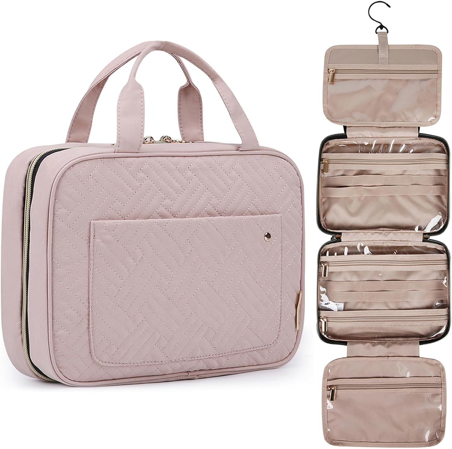 BAGSMART Large Toiletry Bag Travel Bag with Hanging Hook, Water-resistant Makeup Cosmetic Bag Travel Organizer for Accessories, Shampoo, Full Sized Container, Toiletries - Image 2