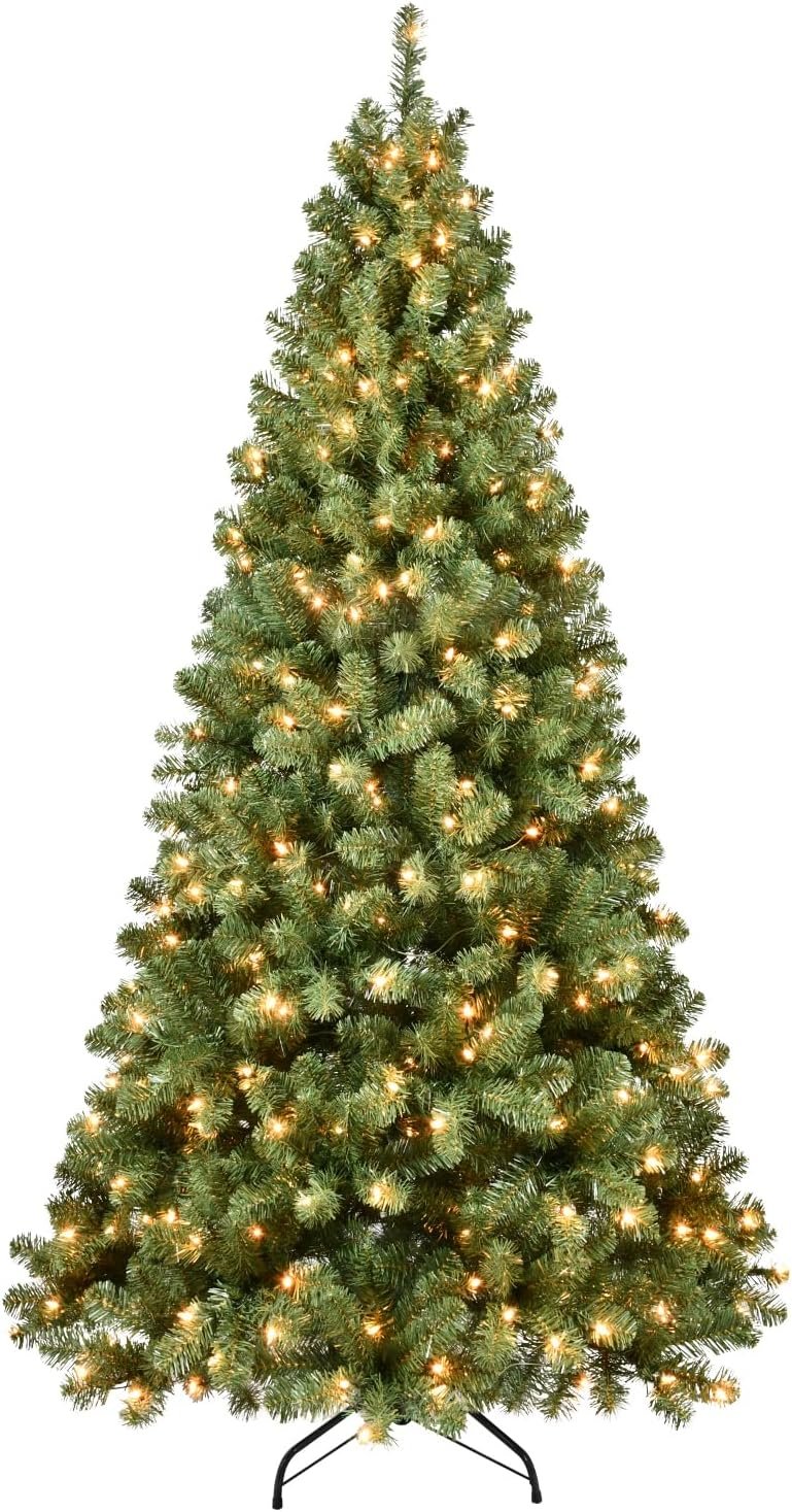 8FT Prelit Christmas Tree, Premium Artificial Christmas Tree with 500 Lights and 1460 Branch Tips, Memory Wire Pre Lit Hinged Xmas Tree with Metal Base for Holiday, Party, Home Decoration - Image 2