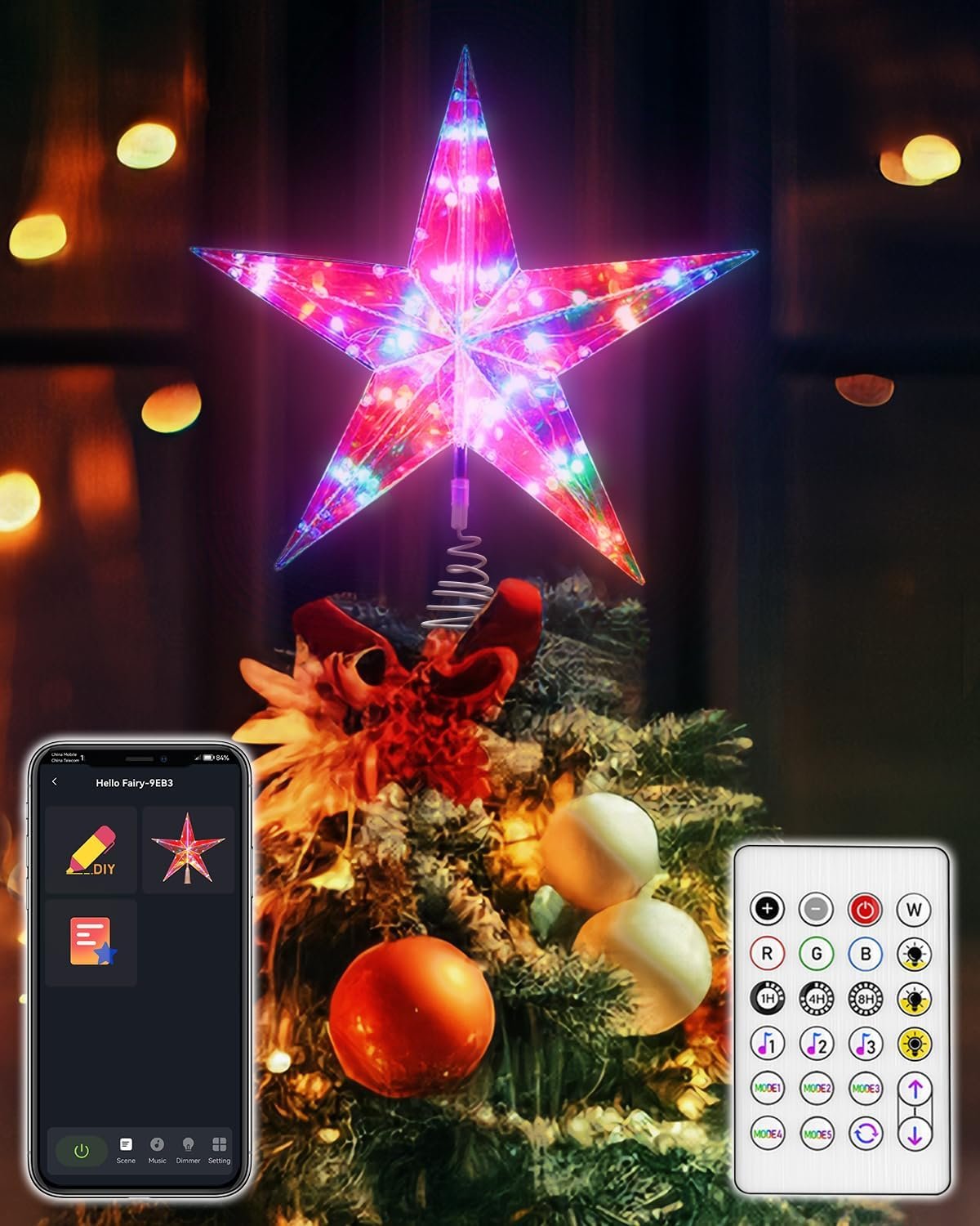 11.8" Christmas Tree Star with Smart APP&Remote, Smart Christmas Tree Toppers with Music, DIY, Dimmable, Timer, Color Changing Christmas Tree Star Topper Lighted Decorate to Holiday,Indoor - Image 2