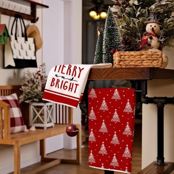 ARKENY Christmas Kitchen Towels Set of 2,Red Xmas Tree Dish Towels 18x26 Inch,Hoilday Farmhouse Home Decoration AD102 - Image 4