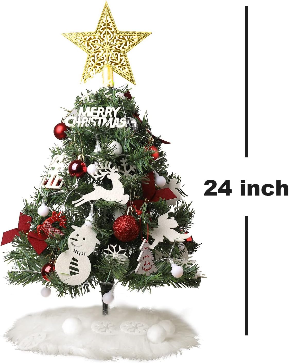 2ft Mini Tabletop Christmas Tree, Artificial Small Christmas Tree with Battery Operated Lights, Ornaments and Storage Bag, Mini Xmas Tree for Christmas Home Decorations - Image 4
