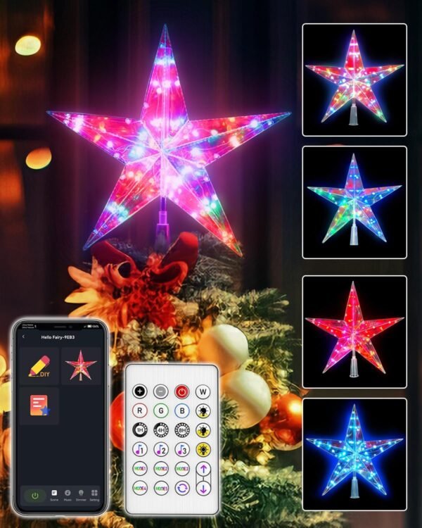 11.8" Christmas Tree Star with Smart APP&Remote, Smart Christmas Tree Toppers with Music, DIY, Dimmable, Timer, Color Changing Christmas Tree Star Topper Lighted Decorate to Holiday,Indoor - Image 10