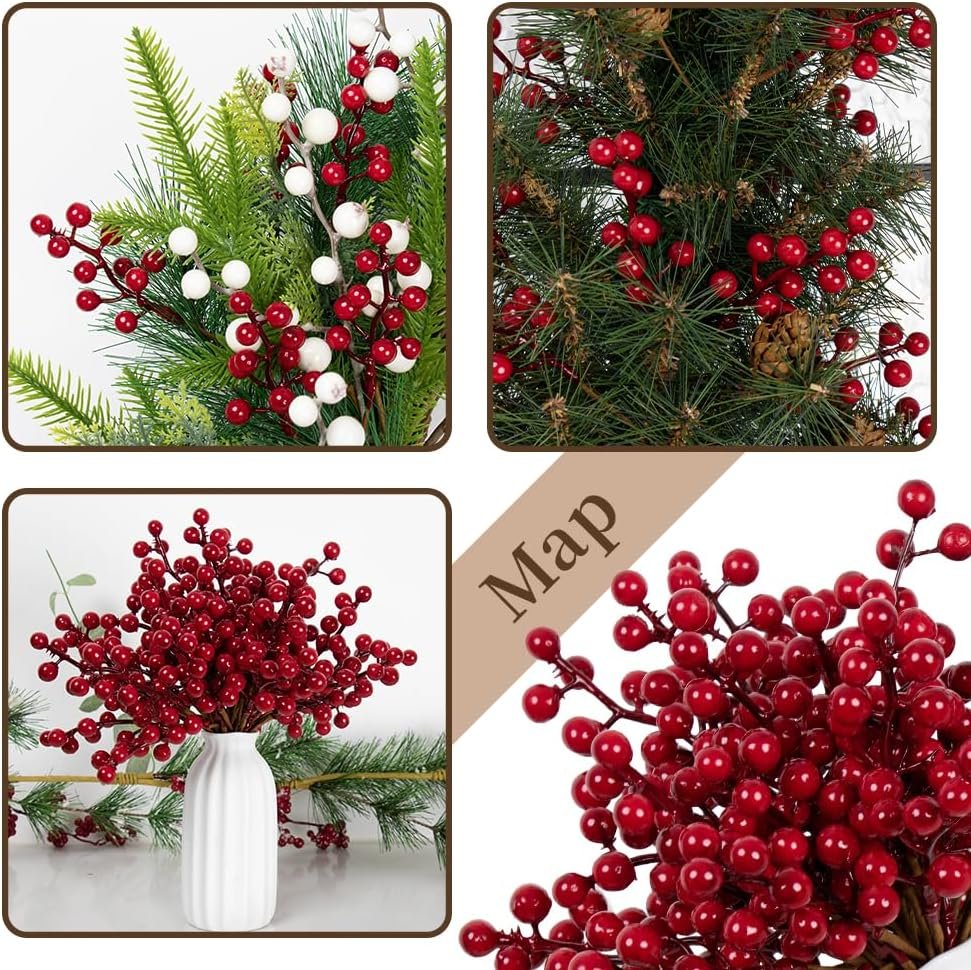 32 Pack Christmas Tree Decorations, Artificial Red Berry Stems 6.5inch Christmas Berry Picks with Holly Berries for Xmas Winter Holiday Home DIY Ornaments - Image 8