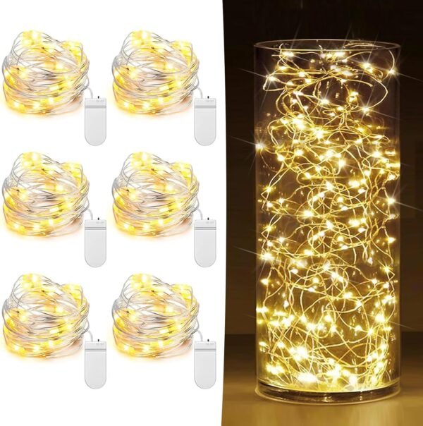6 Pack Fairy Lights Battery Operated 7ft 20 LED Mini String Lights Twinkle Lights Silver Wire Firefly Starry Lights for Mason Jars Wedding Party Christmas Centerpiece Table Decorations, Warm White - Image 2