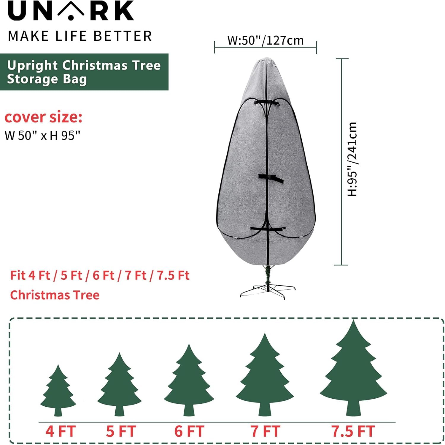 Upright Christmas Tree Storage Bag 7.5 Ft, Artificial Christmas Tree Storage Bag, Christmas Tree Cover for Upright Storage Fit 6 Ft / 6.5 Ft / 7 Ft / 7.5 Christmas Tree Storage Bag 6.5ft - Image 9