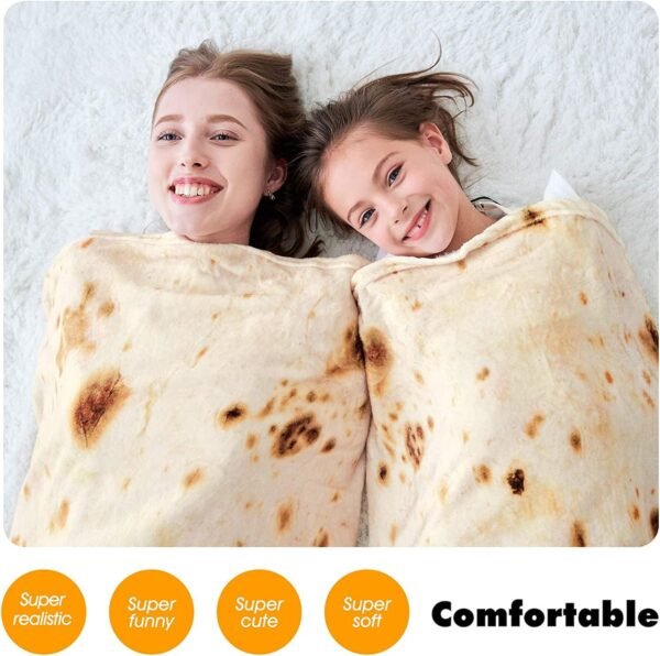 CASOFU Burritos Tortilla Throw Blanket, Double Sided Giant Flour Novelty Throw for Your Family, 285 GSM Soft and Comfortable Flannel Taco Blanket.(Beige, 71 inches) - Image 8
