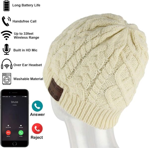 Wireless Beanie Hat Women Beanie Headphones V5.0 Wireless Beanie Headset Winter Cap Over Ear Music Handsfree Outdoor Sports Earphones with Mic Speaker Unisex Men Boys beanie hat - Image 5