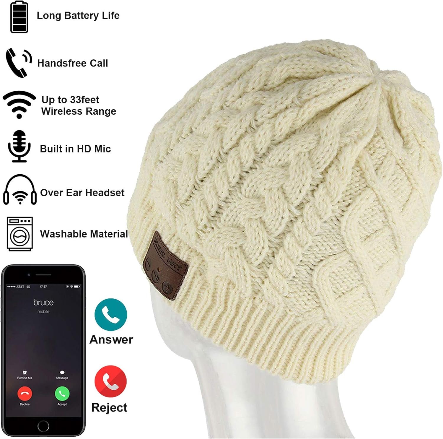 Wireless Beanie Hat Women Beanie Headphones V5.0 Wireless Beanie Headset Winter Cap Over Ear Music Handsfree Outdoor Sports Earphones with Mic Speaker Unisex Men Boys beanie hat - Image 5