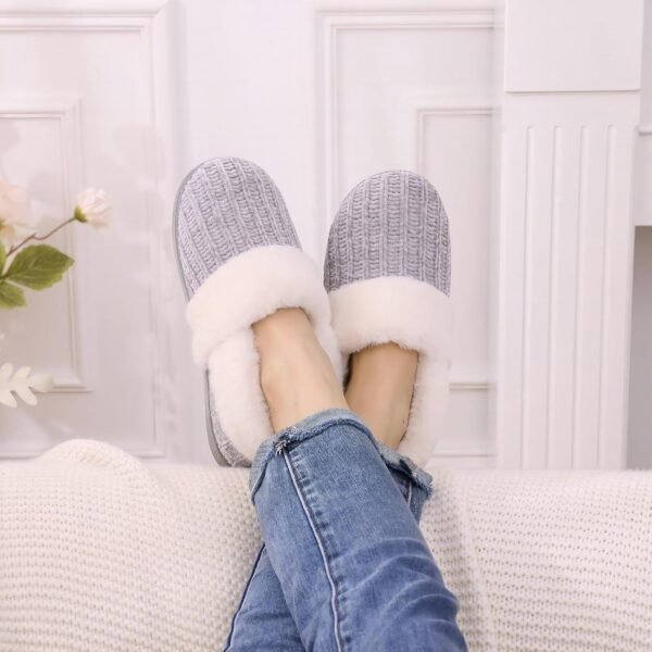 Evshine Women's Fuzzy Memory Foam Closed Back Slippers Chenille Knit Fleece Lined House Shoes - Image 3