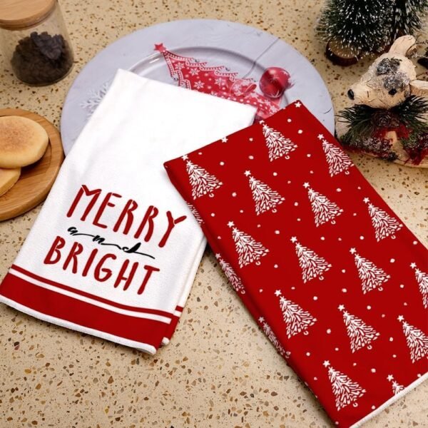 ARKENY Christmas Kitchen Towels Set of 2,Red Xmas Tree Dish Towels 18x26 Inch,Hoilday Farmhouse Home Decoration AD102 - Image 7